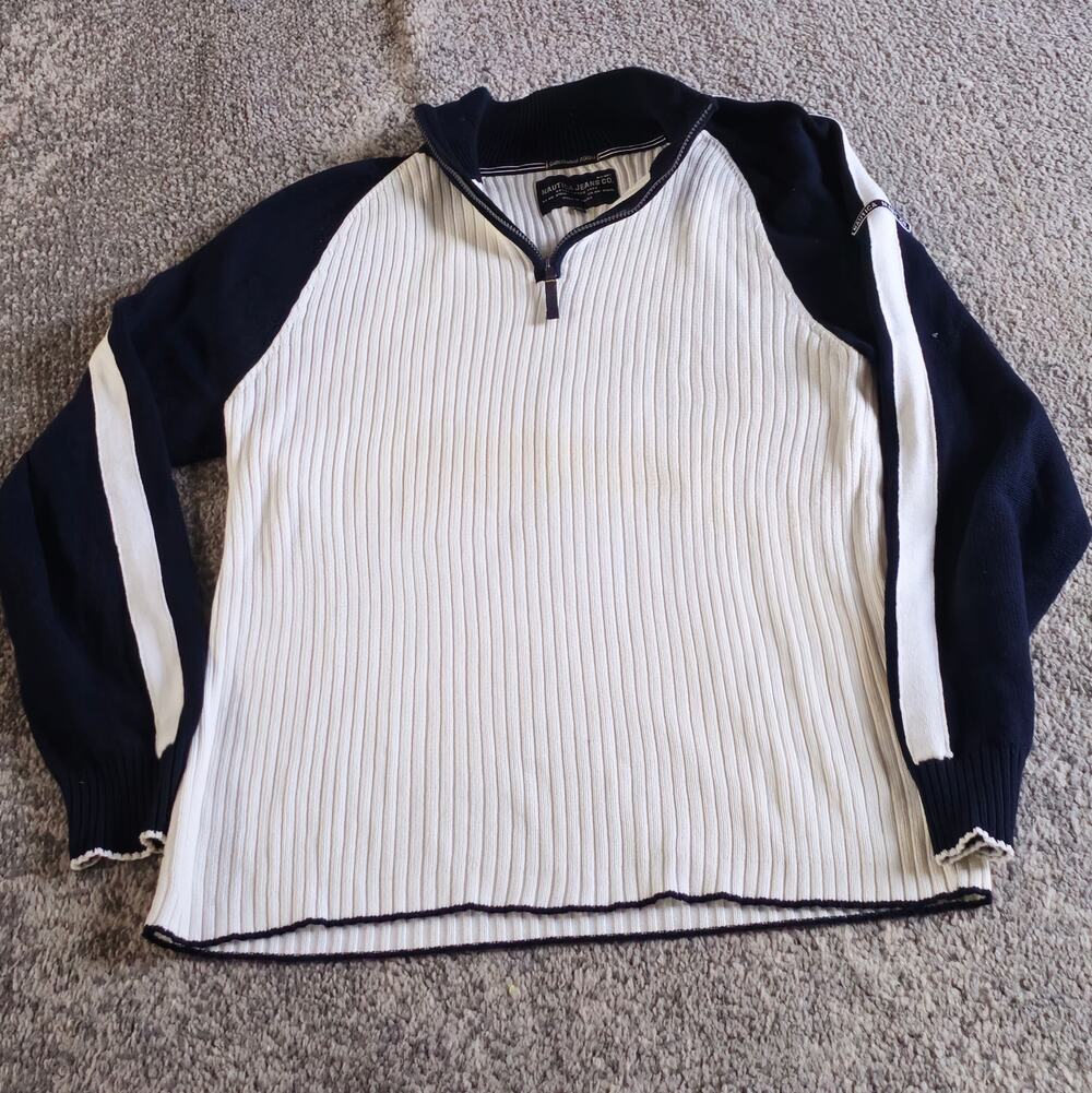 Vintage 90s Nautica Mens XXL Spell Out Quarter Zip Pullover Sweater Black/White